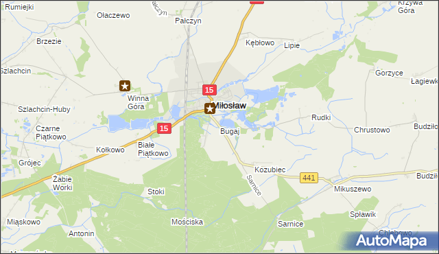 mapa Bugaj gmina Miłosław, Bugaj gmina Miłosław na mapie Targeo