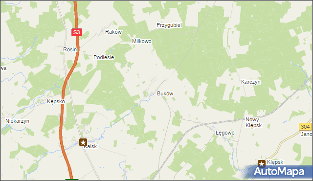 mapa Buków gmina Sulechów, Buków gmina Sulechów na mapie Targeo