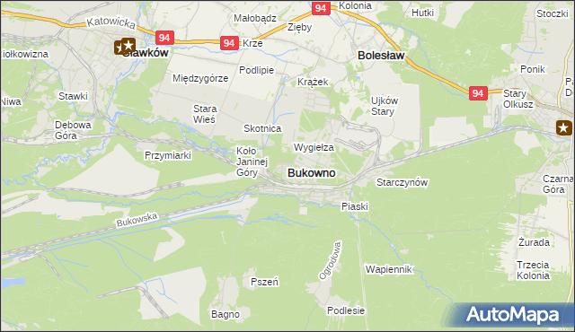 mapa Bukowno powiat olkuski, Bukowno powiat olkuski na mapie Targeo