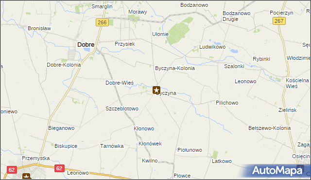 mapa Byczyna gmina Dobre, Byczyna gmina Dobre na mapie Targeo