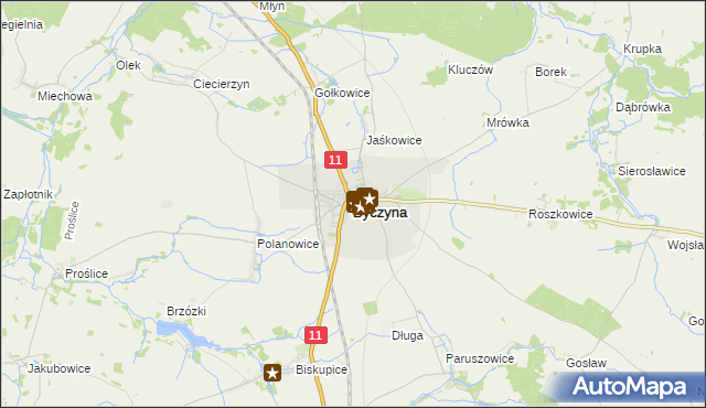 mapa Byczyna powiat kluczborski, Byczyna powiat kluczborski na mapie Targeo