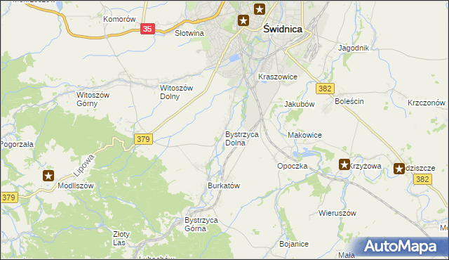 mapa Bystrzyca Dolna, Bystrzyca Dolna na mapie Targeo