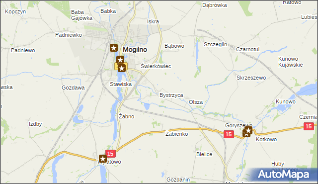 mapa Bystrzyca gmina Mogilno, Bystrzyca gmina Mogilno na mapie Targeo