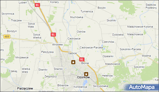 mapa Cedrowice-Parcela, Cedrowice-Parcela na mapie Targeo