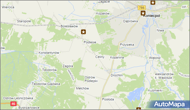mapa Celiny gmina Lelów, Celiny gmina Lelów na mapie Targeo