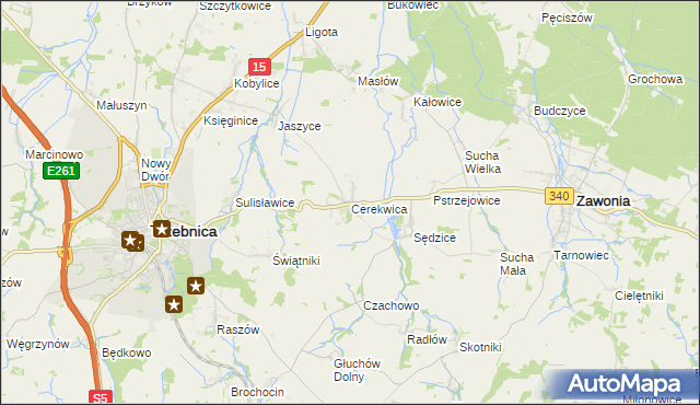 mapa Cerekwica gmina Trzebnica, Cerekwica gmina Trzebnica na mapie Targeo