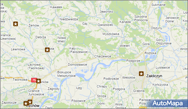 mapa Charzewice, Charzewice na mapie Targeo