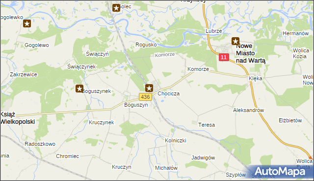 mapa Chocicza gmina Nowe Miasto nad Wartą, Chocicza gmina Nowe Miasto nad Wartą na mapie Targeo