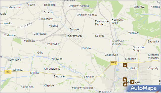 mapa Chodów gmina Charsznica, Chodów gmina Charsznica na mapie Targeo