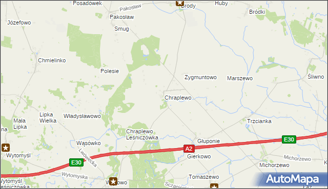 mapa Chraplewo gmina Kuślin, Chraplewo gmina Kuślin na mapie Targeo