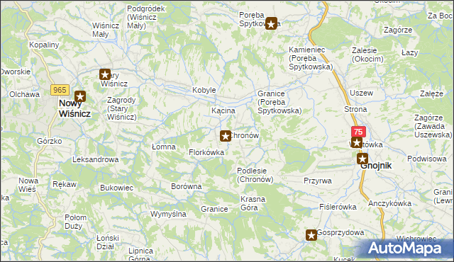 mapa Chronów gmina Nowy Wiśnicz, Chronów gmina Nowy Wiśnicz na mapie Targeo