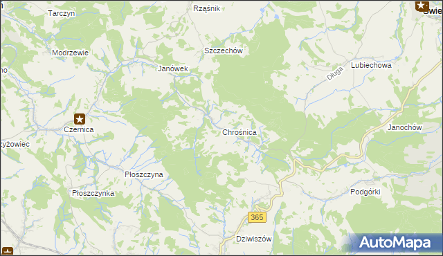 mapa Chrośnica gmina Jeżów Sudecki, Chrośnica gmina Jeżów Sudecki na mapie Targeo