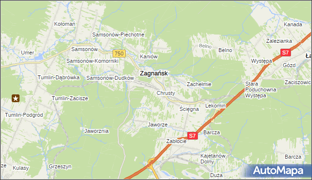 mapa Chrusty gmina Zagnańsk, Chrusty gmina Zagnańsk na mapie Targeo