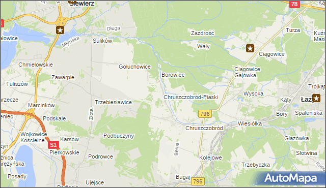 mapa Chruszczobród-Piaski, Chruszczobród-Piaski na mapie Targeo