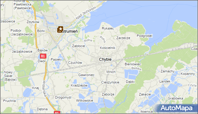 mapa Chybie, Chybie na mapie Targeo
