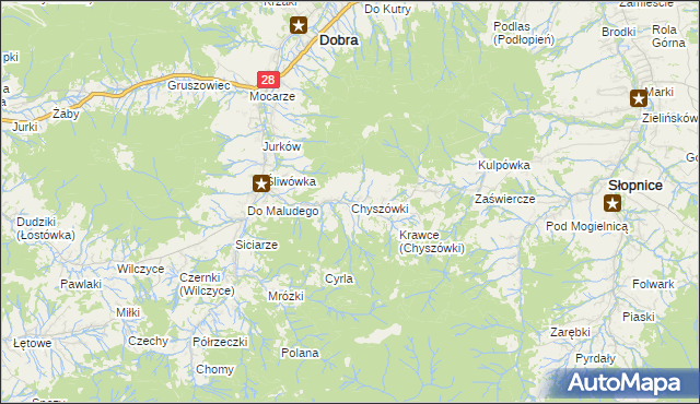 mapa Chyszówki, Chyszówki na mapie Targeo