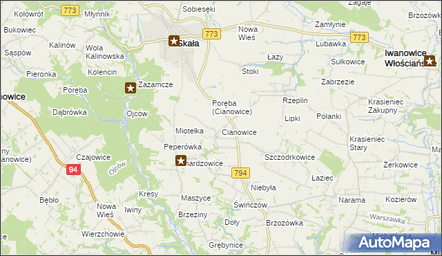 mapa Cianowice, Cianowice na mapie Targeo