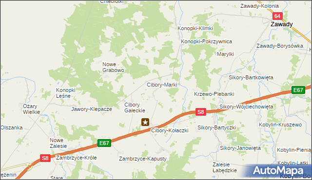 mapa Cibory-Chrzczony, Cibory-Chrzczony na mapie Targeo