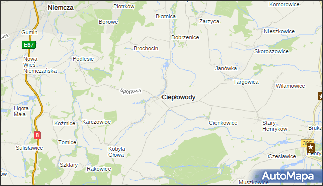 mapa Ciepłowody, Ciepłowody na mapie Targeo