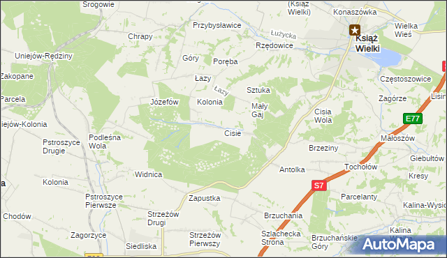 mapa Cisie gmina Książ Wielki, Cisie gmina Książ Wielki na mapie Targeo