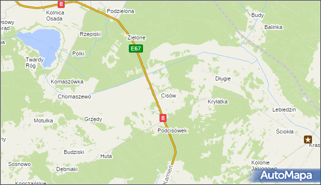 mapa Cisów gmina Sztabin, Cisów gmina Sztabin na mapie Targeo