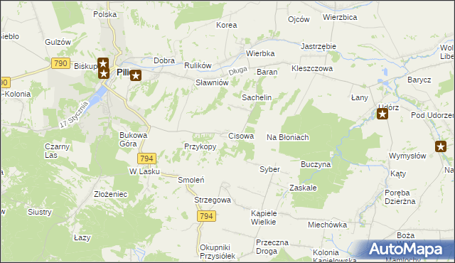 mapa Cisowa gmina Pilica, Cisowa gmina Pilica na mapie Targeo