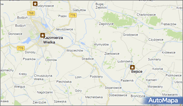 mapa Cło gmina Kazimierza Wielka, Cło gmina Kazimierza Wielka na mapie Targeo