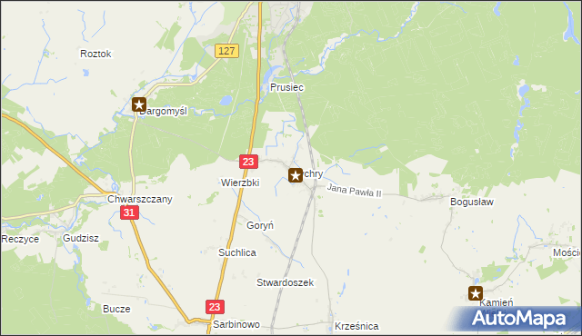 mapa Cychry gmina Dębno, Cychry gmina Dębno na mapie Targeo