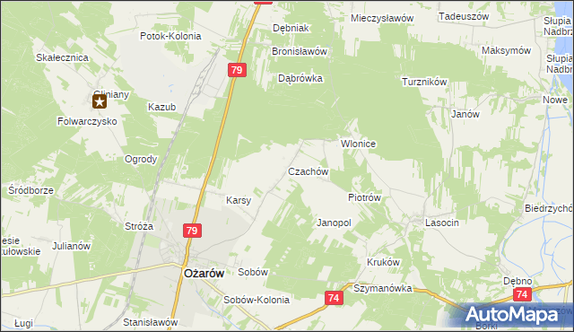 mapa Czachów gmina Ożarów, Czachów gmina Ożarów na mapie Targeo