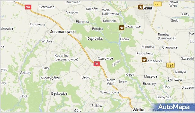 mapa Czajowice, Czajowice na mapie Targeo