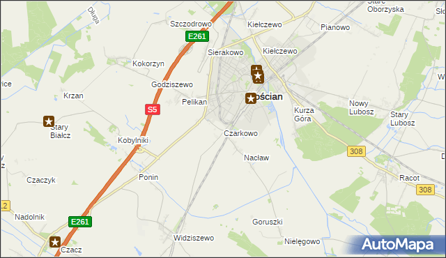 mapa Czarkowo gmina Kościan, Czarkowo gmina Kościan na mapie Targeo