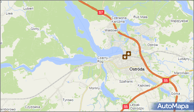 mapa Czarny Róg gmina Ostróda, Czarny Róg gmina Ostróda na mapie Targeo