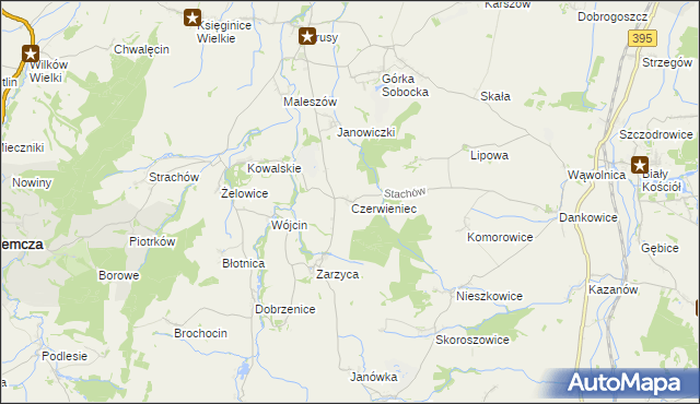 mapa Czerwieniec gmina Kondratowice, Czerwieniec gmina Kondratowice na mapie Targeo