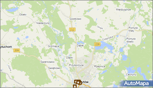 mapa Dąbie gmina Bytów, Dąbie gmina Bytów na mapie Targeo