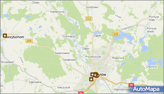 mapa Dąbki gmina Bytów, Dąbki gmina Bytów na mapie Targeo