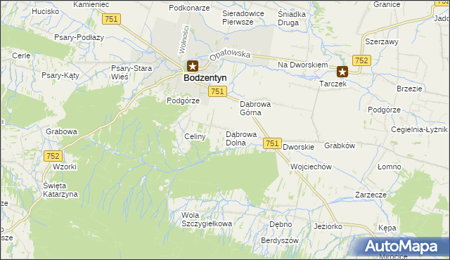 mapa Dąbrowa Dolna gmina Bodzentyn, Dąbrowa Dolna gmina Bodzentyn na mapie Targeo