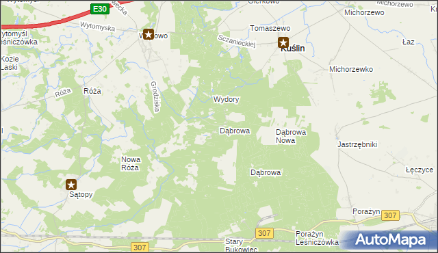 mapa Dąbrowa gmina Kuślin, Dąbrowa gmina Kuślin na mapie Targeo