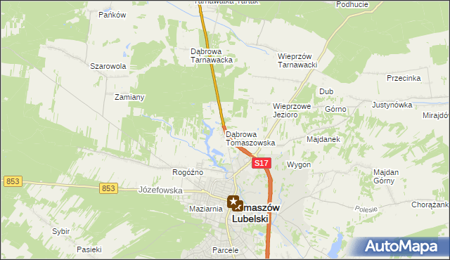 mapa Dąbrowa Tomaszowska, Dąbrowa Tomaszowska na mapie Targeo