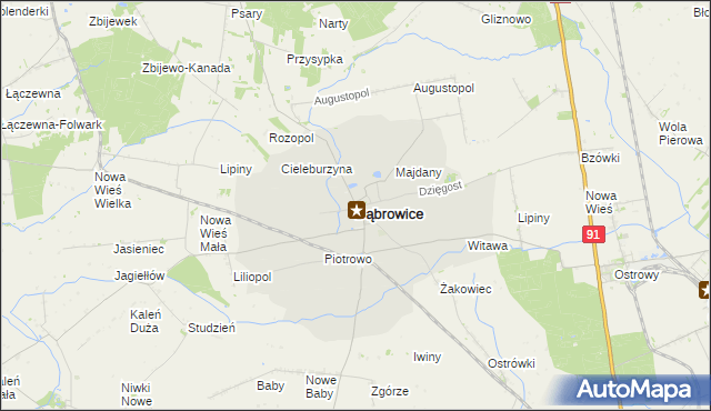 mapa Dąbrowice powiat kutnowski, Dąbrowice powiat kutnowski na mapie Targeo