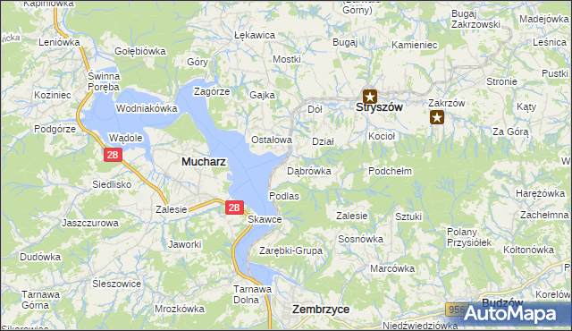 mapa Dąbrówka gmina Stryszów, Dąbrówka gmina Stryszów na mapie Targeo