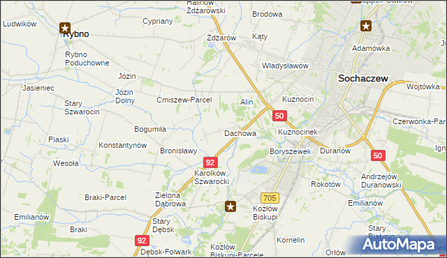 mapa Dachowa gmina Sochaczew, Dachowa gmina Sochaczew na mapie Targeo