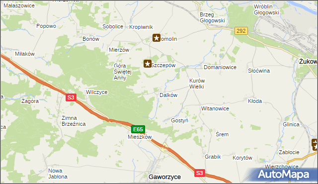 mapa Dalków gmina Gaworzyce, Dalków gmina Gaworzyce na mapie Targeo