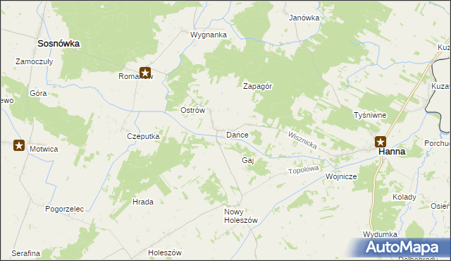 mapa Dańce, Dańce na mapie Targeo