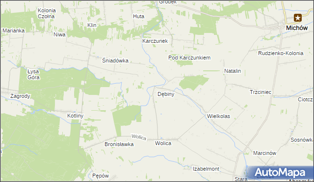 mapa Dębiny gmina Abramów, Dębiny gmina Abramów na mapie Targeo