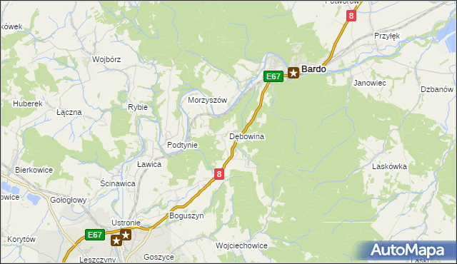 mapa Dębowina, Dębowina na mapie Targeo