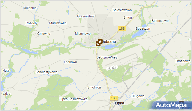 mapa Debrzno-Wieś, Debrzno-Wieś na mapie Targeo