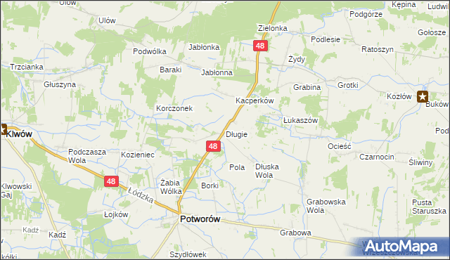 mapa Długie gmina Potworów, Długie gmina Potworów na mapie Targeo