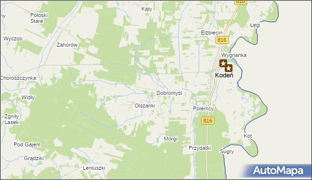 mapa Dobromyśl gmina Kodeń, Dobromyśl gmina Kodeń na mapie Targeo