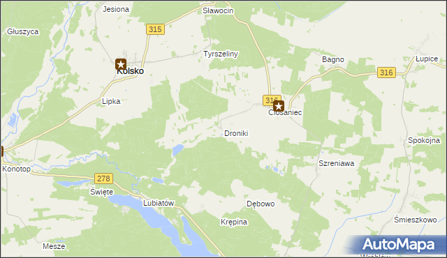 mapa Droniki, Droniki na mapie Targeo