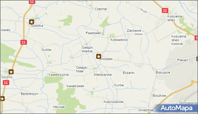 mapa Droszew, Droszew na mapie Targeo